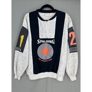 80s Vintage Spalding Sweatshirt Mens Large Gray Black Basketball Zip Rare